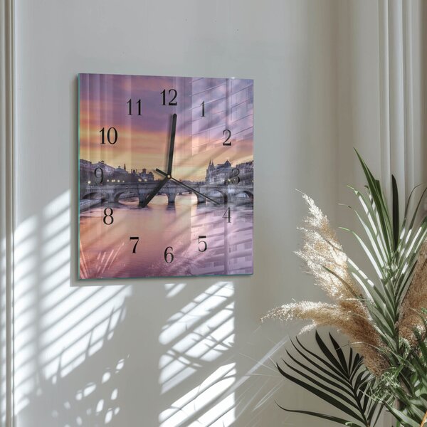 Skleněné hodiny na stěnu Říční město zskc-30x30-00175912