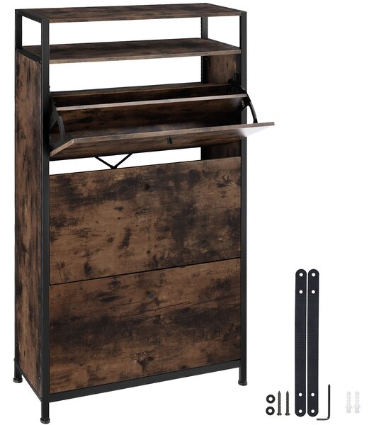 Tectake Botník - Industriální dřevo tmavé, rustikální, 61 cm