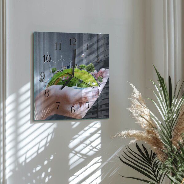 Skleněné hodiny na stěnu Ruční Země zskc-30x30-00175965