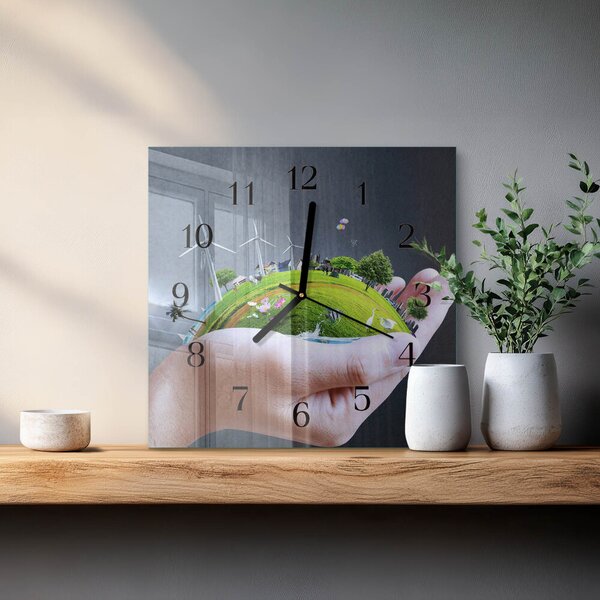 Skleněné hodiny na stěnu Ruční Země zskc-30x30-00175965