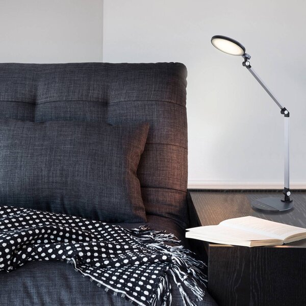 Globo LED stolní lampa Konsti, výška 90 cm, černá, kov, stmívatelný, Černá, Pracovna / kancelář, Hliník, Moderní