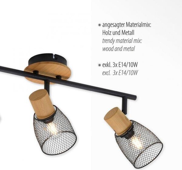 LD 15193-79 TAMIS Stropní svítidlo spot bodové svítidlo, dřevo / kov, E14 patice - LEUCHTEN DIREKT / JUST LIGHT