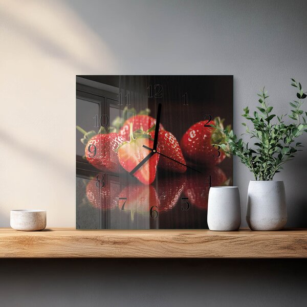 Skleněné hodiny na stěnu Jahody zskc-30x30-00176059