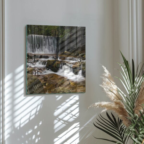 Skleněné hodiny na stěnu Vodopády zskc-30x30-00176063