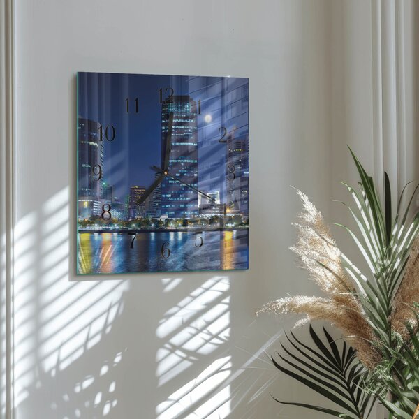 Skleněné hodiny na stěnu Noc ve městě zskc-30x30-00176065