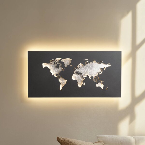Lucande LED nástěnné světlo World, antracit/stříbrná, 60 cm x 30, Černá, Obývací pokoj / jídelna, kov, Moderní
