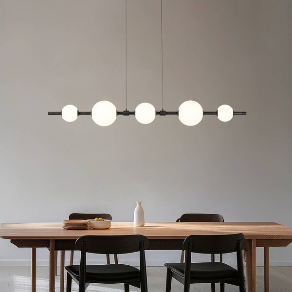 Lucande LED závěsné světlo Tanira, černá/bílá, 140 cm, stmívatelné, stmívatelný, Černá, Obývací pokoj / jídelna, kov, Moderní