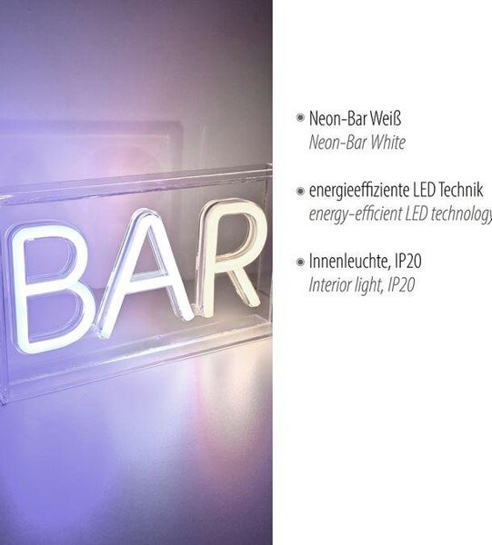 LD 85026-16 NEON-BAR LED nástěnné svítidlo bílé nápis BAR, USB, dekorační šňůrový vypínač - LEUCHTEN DIREKT / JUST LIGHT