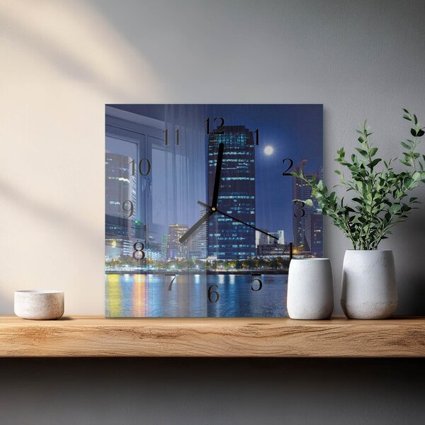 Skleněné hodiny na stěnu Noc ve městě zskc-30x30-00176065