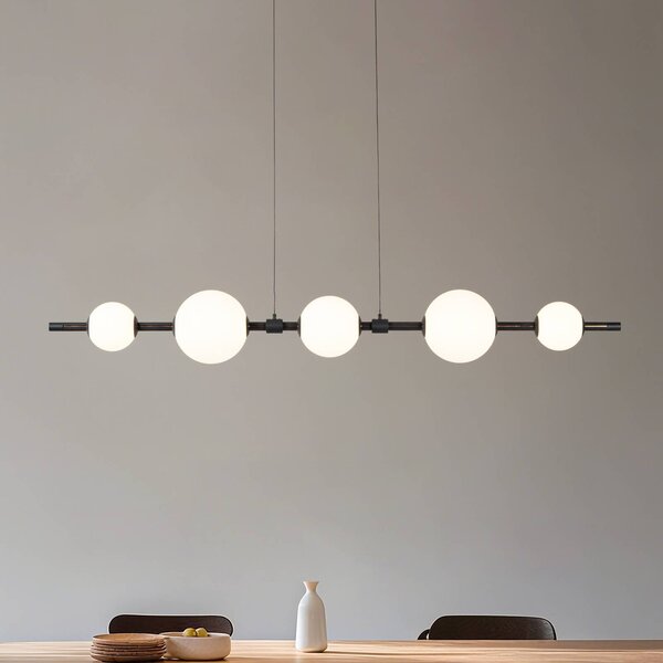Lucande LED závěsné světlo Tanira, černá/bílá, 140 cm, stmívatelné, stmívatelný, Černá, Obývací pokoj / jídelna, kov, Moderní