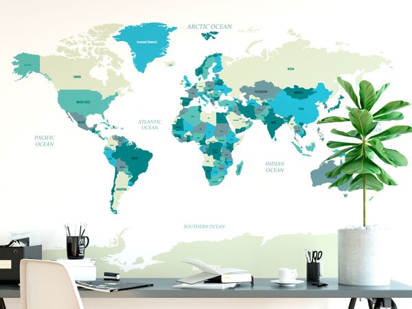 FUGU Mapa světa na zeď béžová - Samolepka na zeď - anglicky