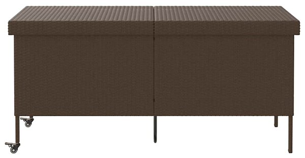 Zahradní úložný box s kolečky hnědý 160x55x75 cm polyratan