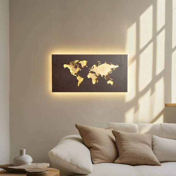 Lucande LED nástěnné světlo World, rezavá/zlatá, 60 cm x 30, Hnědá / rez, Obývací pokoj / jídelna, kov, Moderní