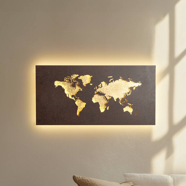 Lucande LED nástěnné světlo World, rezavá/zlatá, 60 cm x 30, Hnědá / rez, Obývací pokoj / jídelna, kov, Moderní