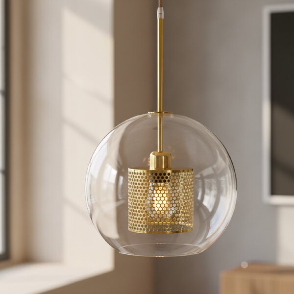 Toolight - závěsná skleněná lampa APP555-1CP 25cm, zlatá, OSW-08748