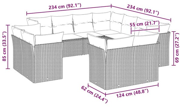 11dílná zahradní sedací souprava s poduškami šedá polyratan 3218512
