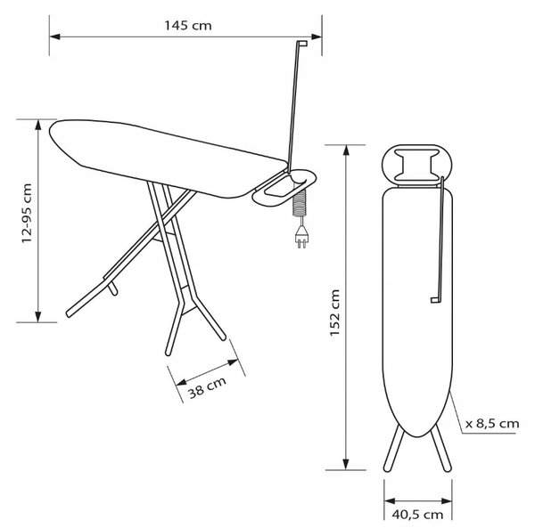 Erga Model 205, žehlící prkno 145x38x95 cm, vícebarevná-stříbrná, ERG-SEP-10DESPRREK205