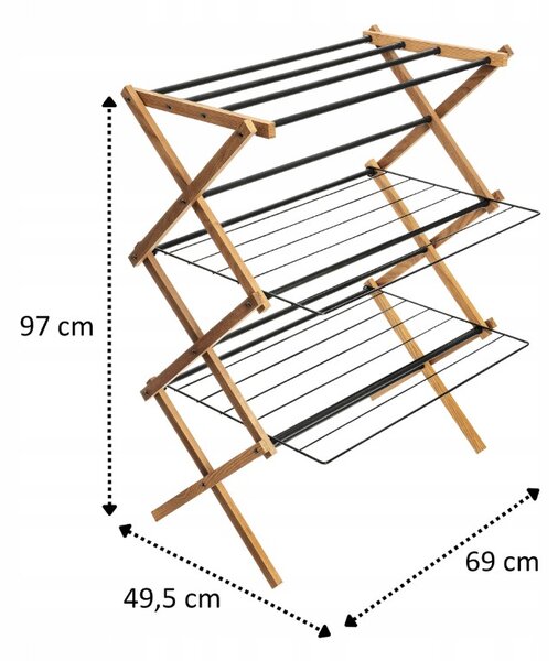 Erga Aurora Plus, věšák na sušení prádla 69x49,5x97 cm na postavení, hnědá-černá, ERG-SEP-1265SUAURPLUD
