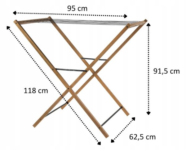 Erga Aurora Line, dřevěný věšák na sušení prádla 95x62,5x90 cm na postavení, hnědá-černá, ERG-SEP-1003SEPSULUNA