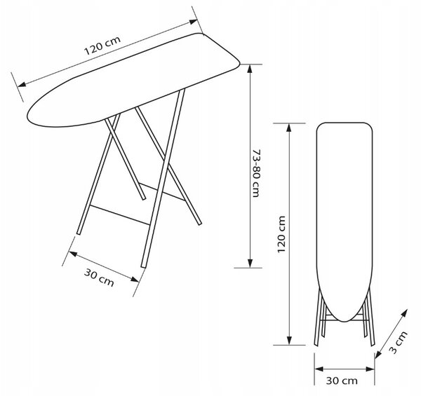 Erga Model Irit Black, žehlící prkno 120x30x80 cm, černá-vícebarevné, ERG-SEP-10DESIRITBLA