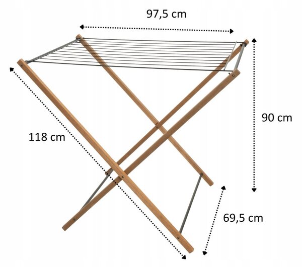 Erga Aurora Strong, dřevěný věšák na sušení prádla 97,5x69,5x90 cm na postavení, hnědá-černá, ERG-SEP-1002SEPSULUNA
