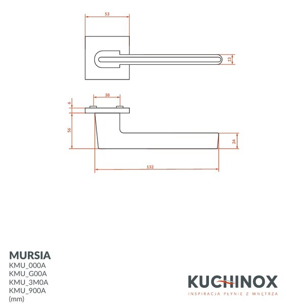 Kuchinox Mursia, klika na dveře, černá matná, LAV-KMU_900A
