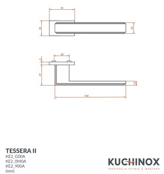 Kuchinox Tessera II, klika na dveře, broušená ocel, LAV-KE2_0M0A