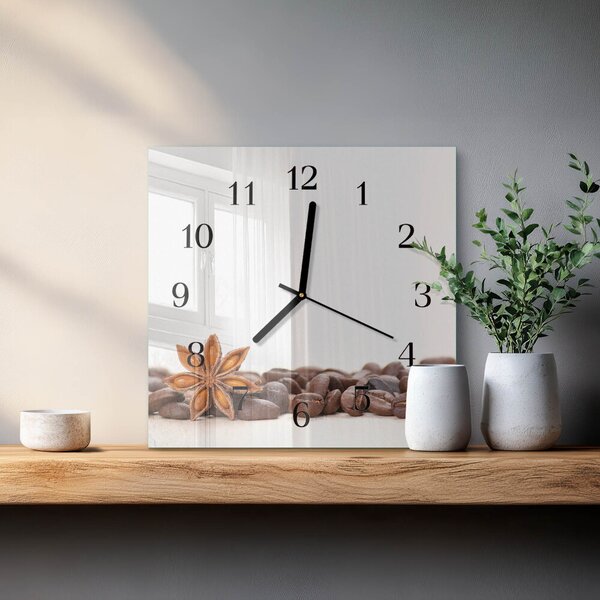 Skleněné hodiny na stěnu Kávová zrna zskc-30x30-00176167