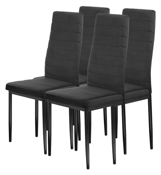 FURNIFY® Sada 4 jídelních židlí HYGGE | Pohodlná sametová židle do kuchyně a jídelny | Černá barva