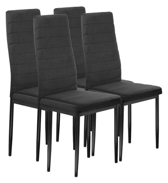 FURNIFY® Sada 4 jídelních židlí HYGGE | Pohodlná sametová židle do kuchyně a jídelny | Černá barva