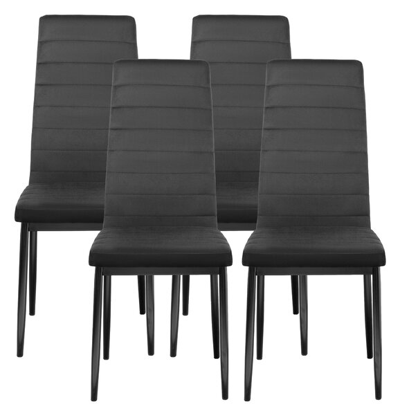 FURNIFY® Sada 4 jídelních židlí HYGGE | Pohodlná sametová židle do kuchyně a jídelny | Černá barva