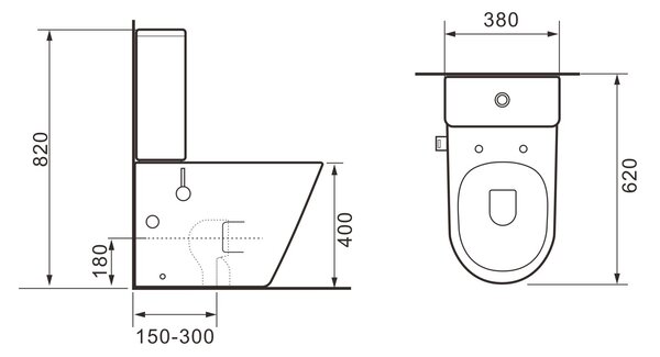 Erga Tina, WC kombi mísa 620x365x820 mm, Rimless + funkce bidetu + toaletní sedátko, bílá lesklá, ERG-V03-TINA-TO2-BID-WH