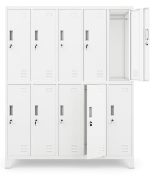 Kovová šatní skříň BHP s 10 dveřmi BARTEK 1360 x 1720 x 450 mm, bílá