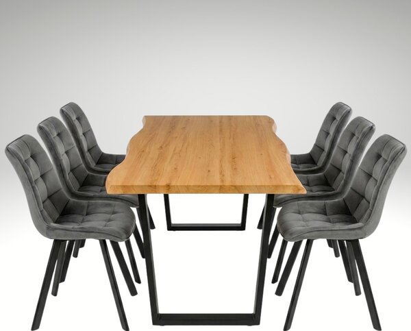Vikio Jídelní set pro 6 osob 180x90 cm dub noha U šedá židle VJS158-6S-S