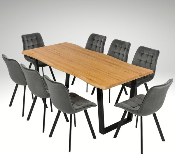 Vikio Jídelní set pro 8 osob 180x90 cm dub noha U šedá židle VJS158-8S-S