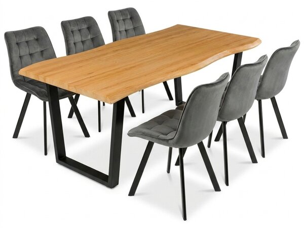 Vikio Jídelní set pro 6 osob 180x90 cm dub noha U šedá židle VJS158-6S-S