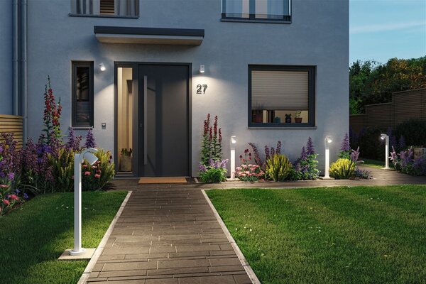P 94832 LED venkovní nástěnné svítidlo Cuff pohybové čidlo IP44 76x217mm 3000K 10W 230V 70° bílá hliník - PAULMANN