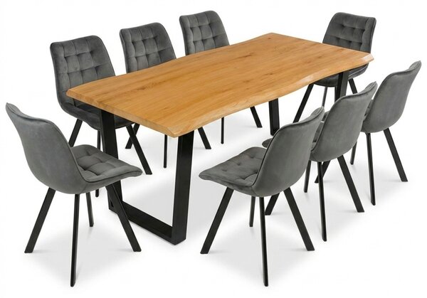 Vikio Jídelní set pro 8 osob 180x90 cm dub noha U šedá židle VJS158-8S-S