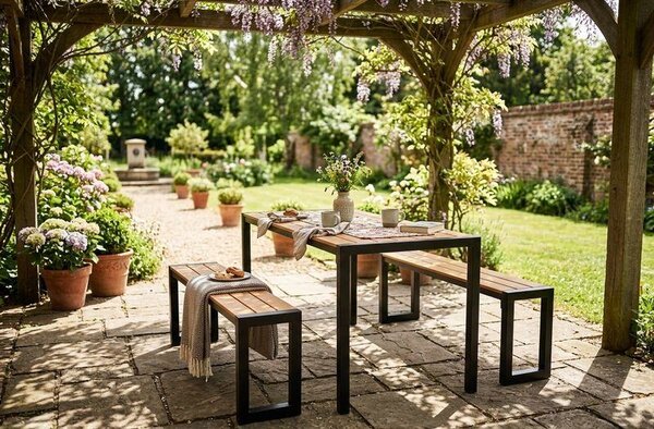 Set GARDIVA záhradný, stôl 118x58x75,5 cm, 2x lavička 108x25x45 cm