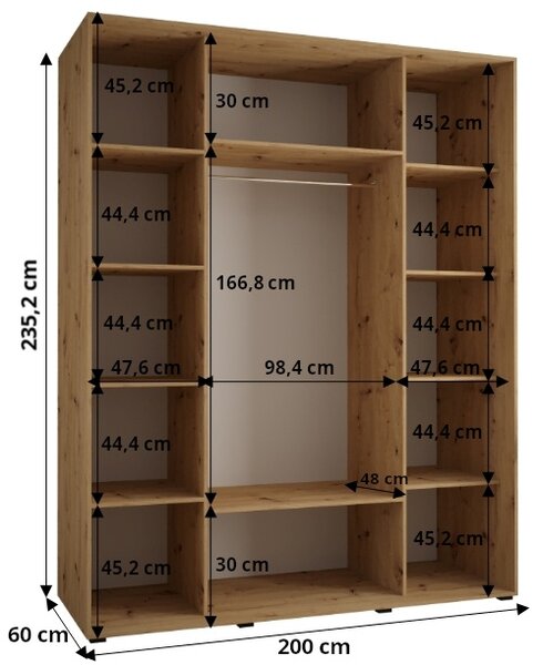 Šatní skříň s posuvnými dveřmi Lanko - 200 cm Barva: Dub Artisan