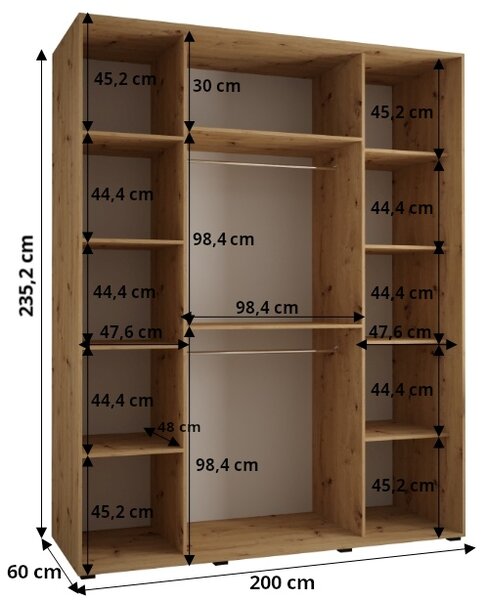 Šatní skříň s posuvnými dveřmi Lanko - 200 cm Barva: Dub Artisan