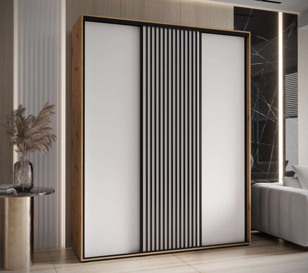 Šatní skříň s posuvnými dveřmi Lanko - 200 cm Barva: Dub Artisan