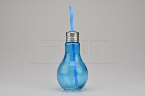 Euro Habitat Sklenička na drink s plechovým víčkem a brčkem - Modrá žárovka