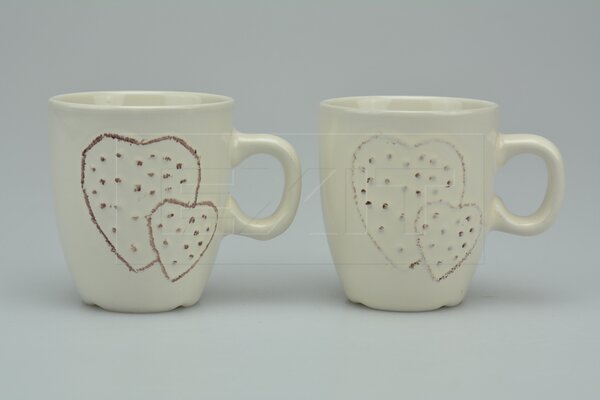 Siaki Set 2ks keramických šálků na kávu SIAKI srdce - Krémově bílý
