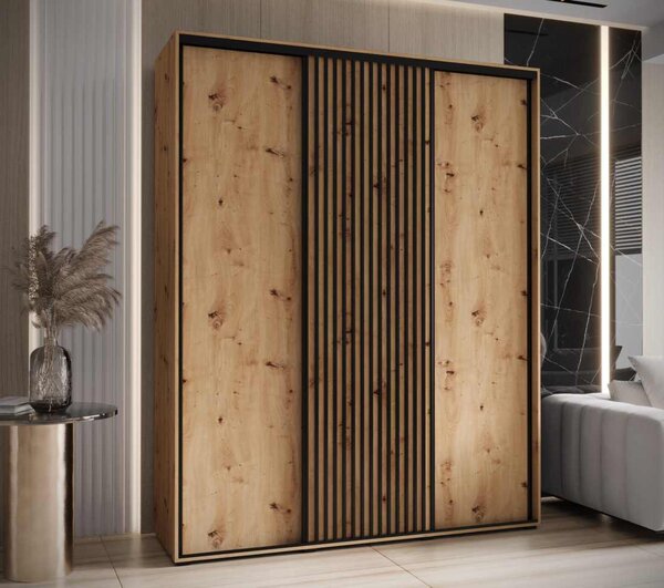 Šatní skříň s posuvnými dveřmi Lanko - 200 cm Barva: Dub Artisan