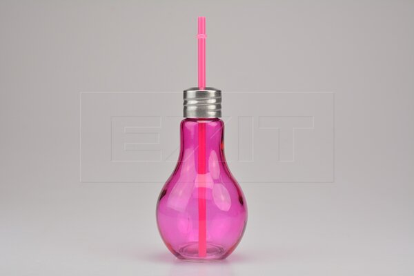 Euro Habitat Sklenička na drink s plechovým víčkem a brčkem - Růžová žárovka