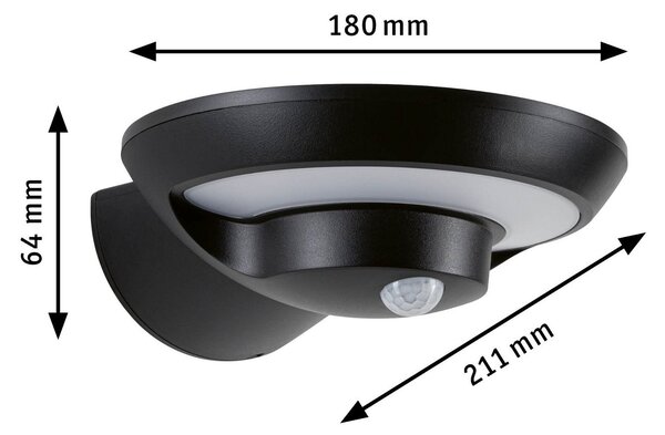 P 94855 Solární LED venkovní nástěnné svítidlo Bordola pohybové čidlo IP44 180x211mm 3000K 3,5W antracit umělá hmota - PAULMANN