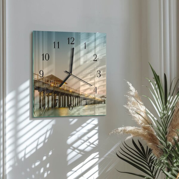 Skleněné hodiny na stěnu Dřevěný chodník zskc-30x30-00176215
