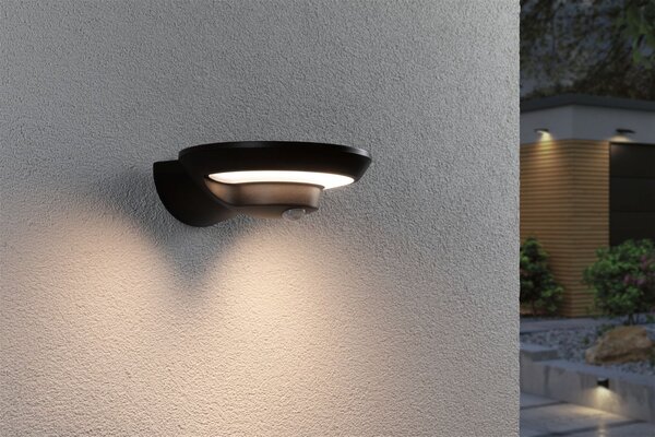 P 94855 Solární LED venkovní nástěnné svítidlo Bordola pohybové čidlo IP44 180x211mm 3000K 3,5W antracit umělá hmota - PAULMANN