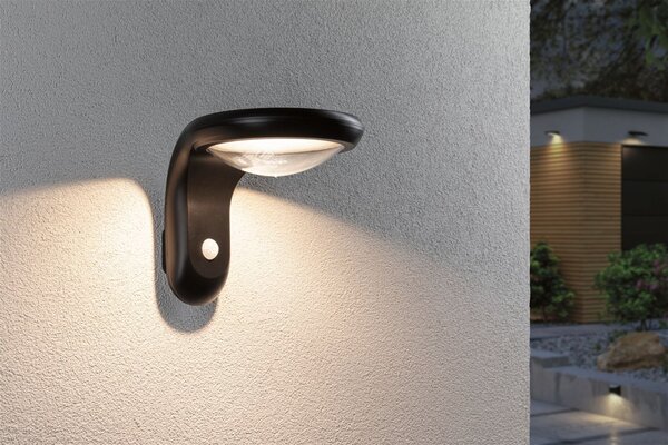 P 94854 Solární LED venkovní nástěnné svítidlo Diskola pohybové čidlo IP44 180x234mm 3000K 3,5W antracit umělá hmota - PAULMANN